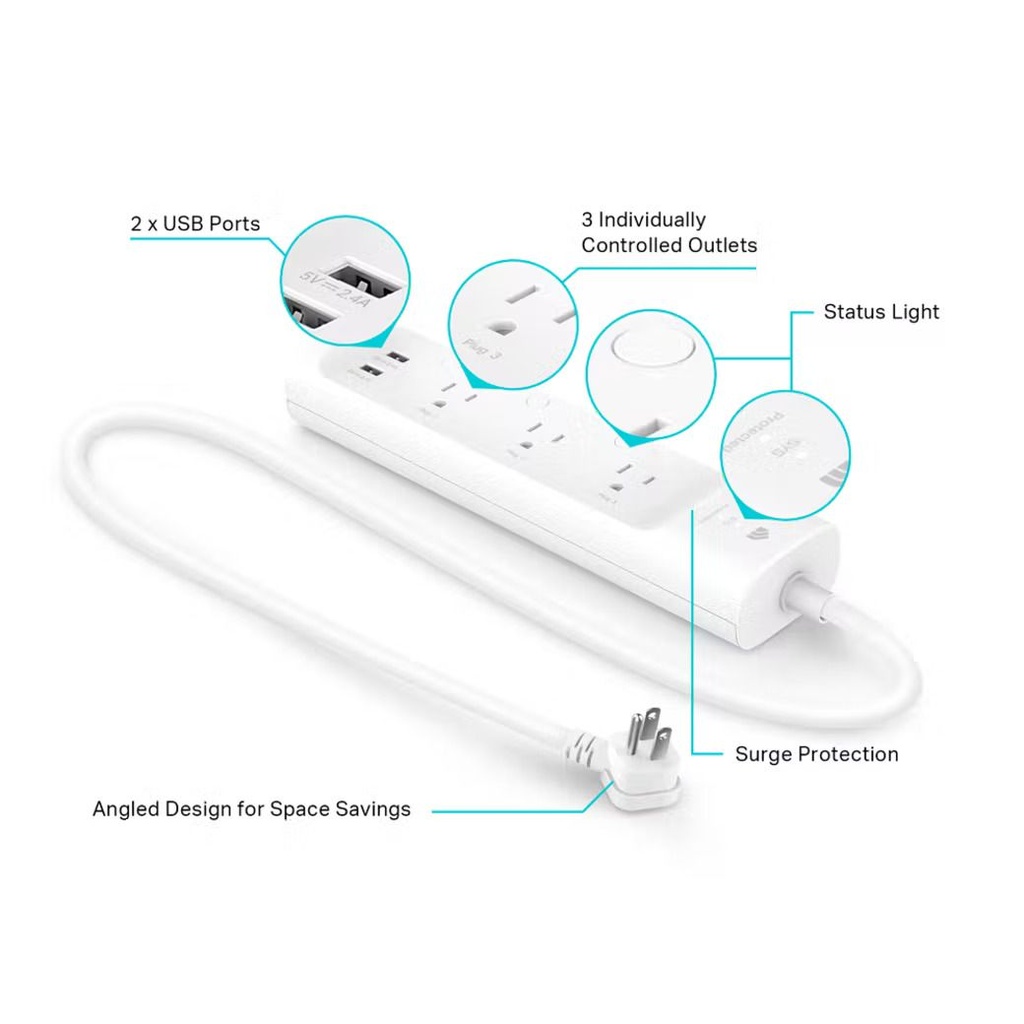 TP-LINK KP303(US) Kasa Smart Wi-Fi Power Strip, 3-Outlets