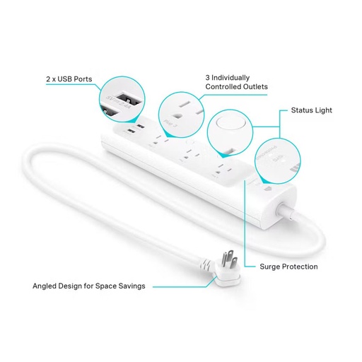 [NETTPL-KP303] TP-LINK KP303(US) Kasa Smart Wi-Fi Power Strip, 3-Outlets