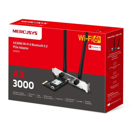 [NETMER-MA80XE] Mercusys MA80XE AX3000 Wi-Fi 6 Bluetooth 5.2 PCIe Adapter